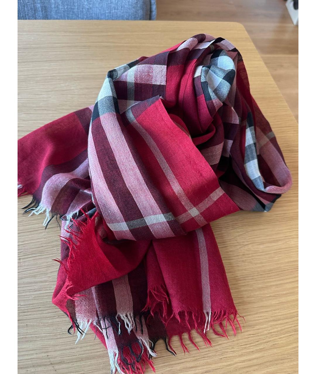 BURBERRY Бордовый шерстяной шарф, фото 3