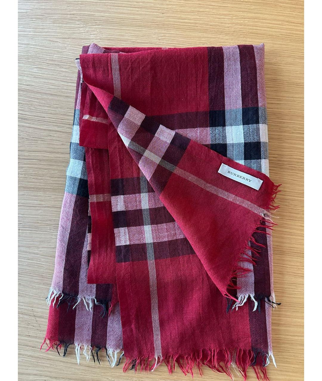BURBERRY Бордовый шерстяной шарф, фото 5