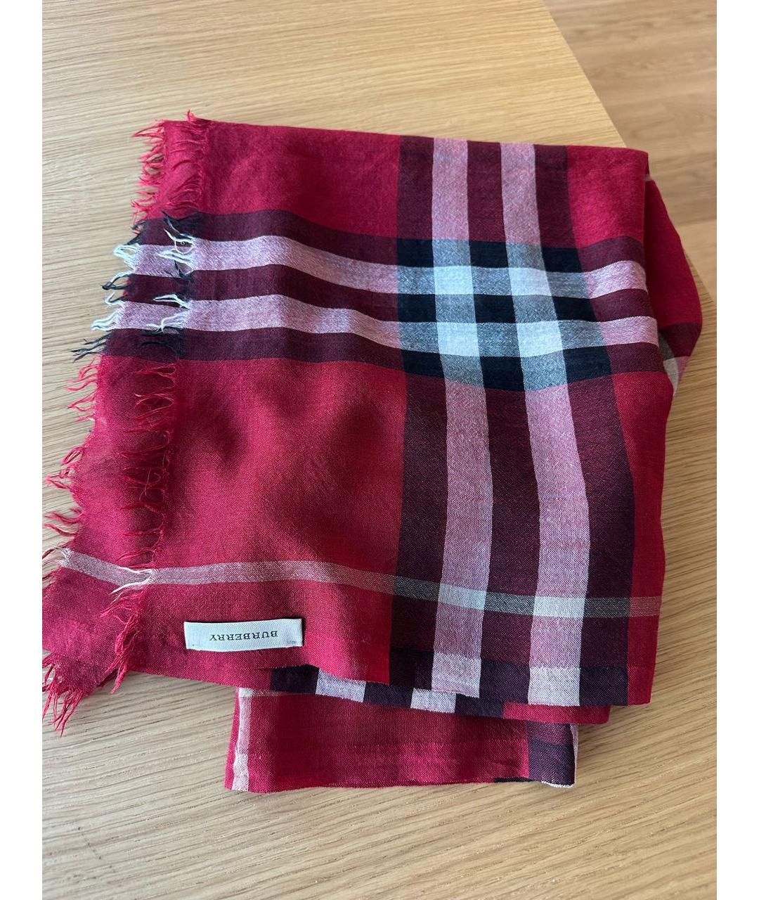 BURBERRY Бордовый шерстяной шарф, фото 2