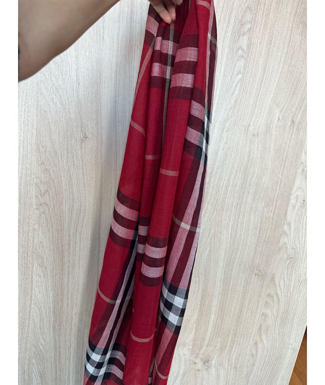 BURBERRY Бордовый шерстяной шарф, фото 4