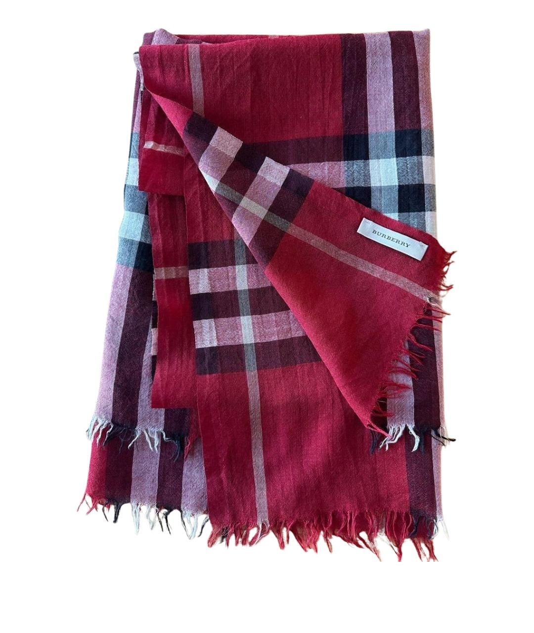 BURBERRY Бордовый шерстяной шарф, фото 1