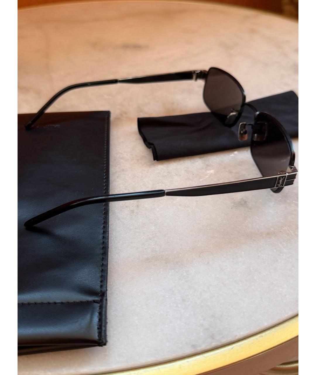 SAINT LAURENT Черные металлические солнцезащитные очки, фото 4