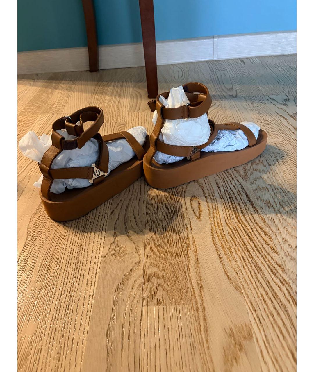 HERMES Коричневые кожаные сандалии, фото 8