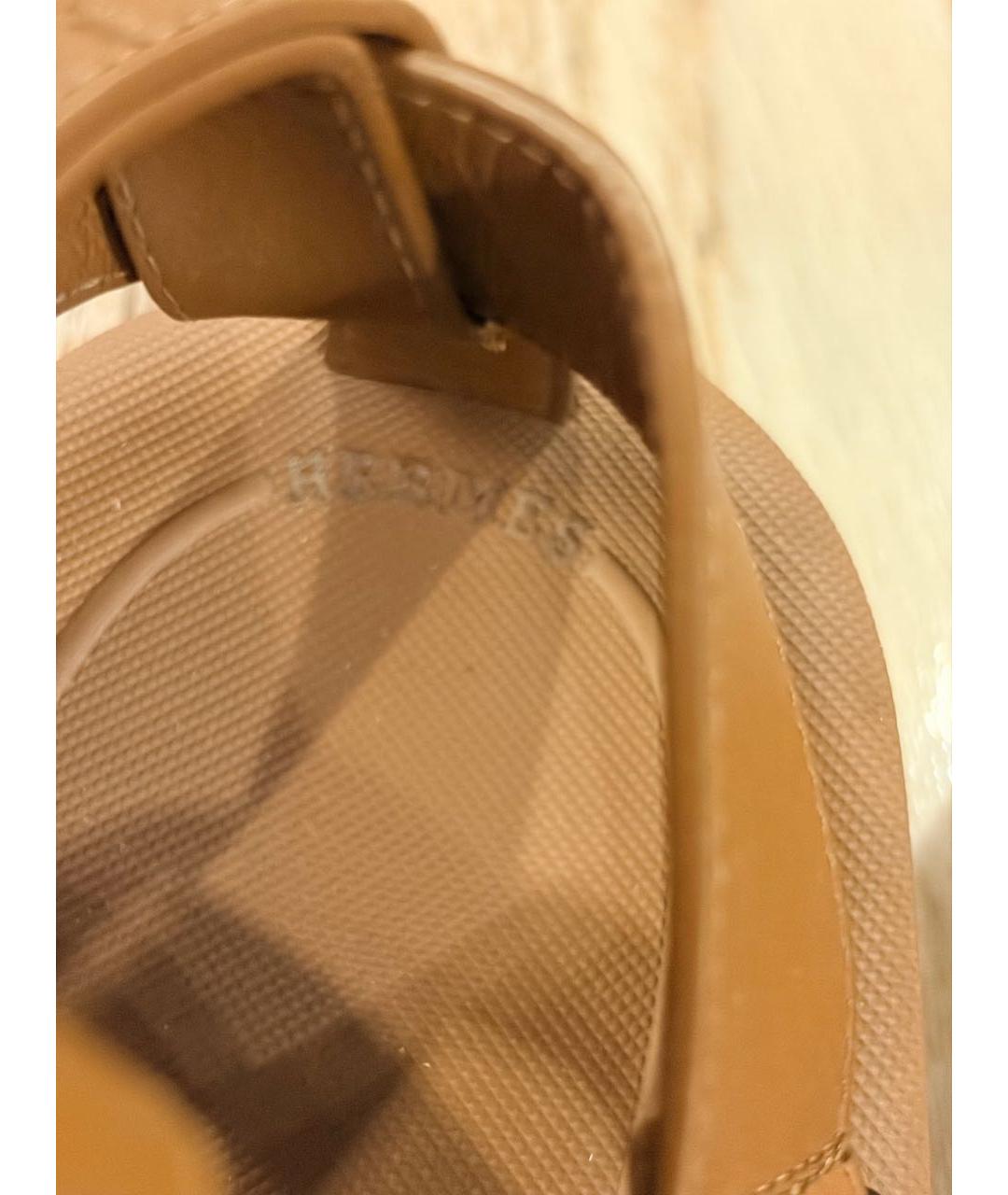 HERMES Коричневые кожаные сандалии, фото 7