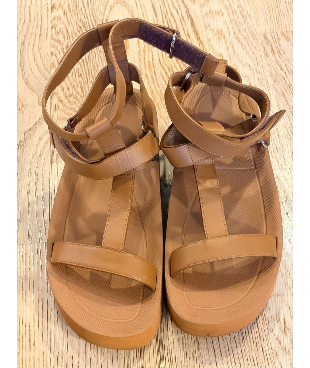 HERMES Коричневые кожаные сандалии, фото 3