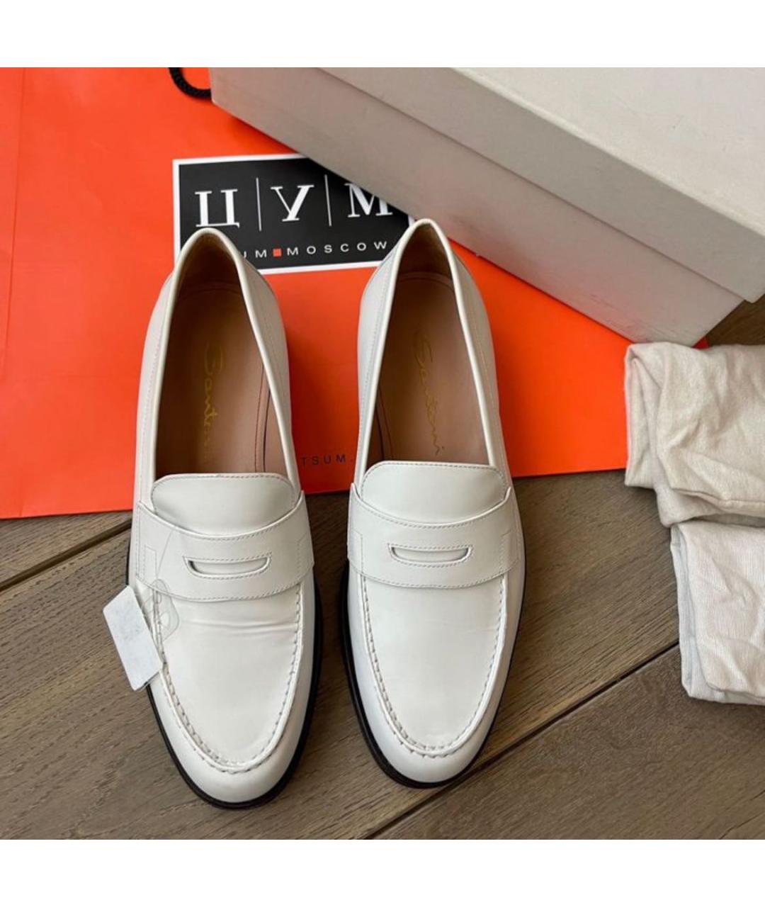 SANTONI Белые кожаные лоферы, фото 2