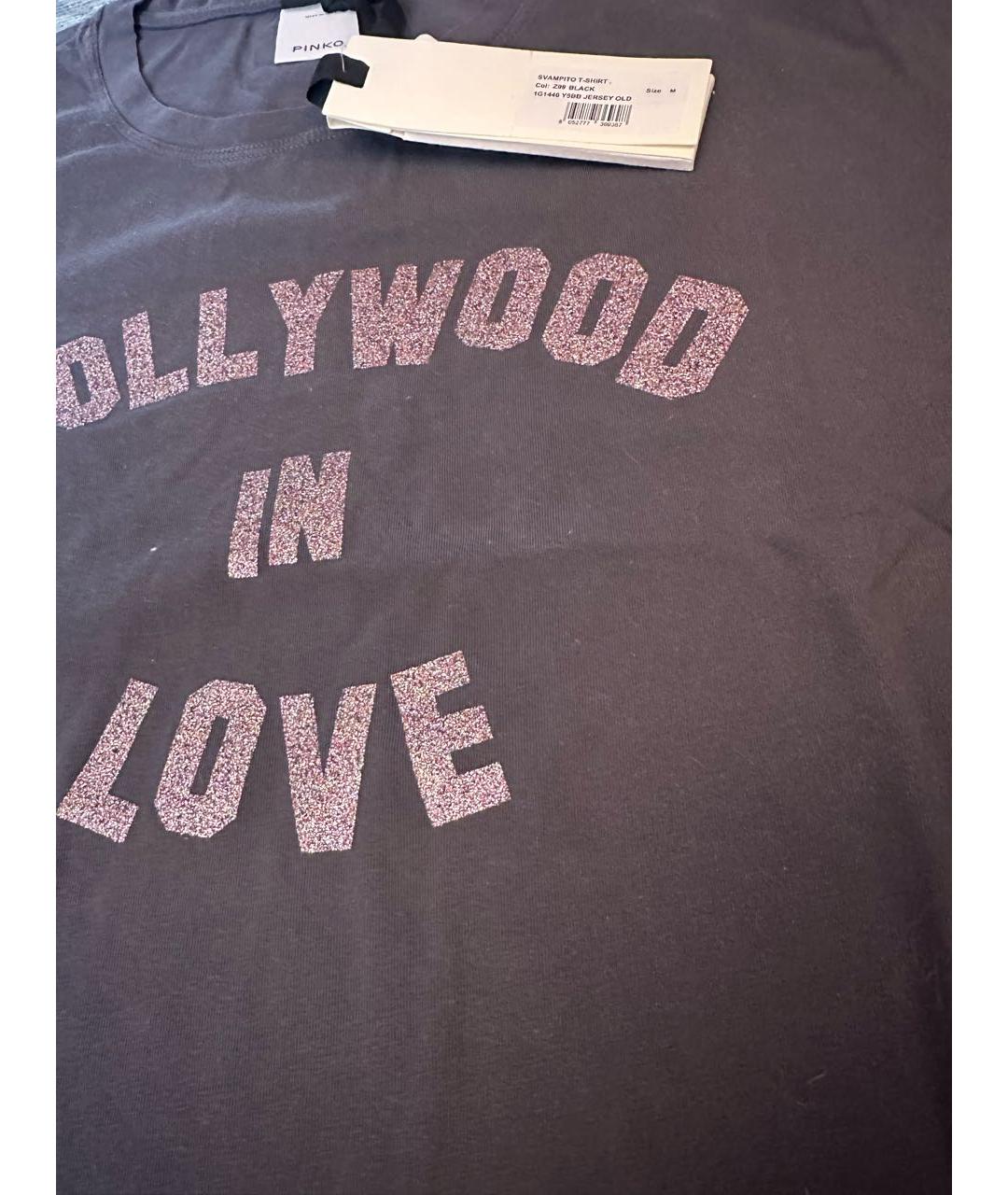 PINKO Антрацитовая хлопковая футболка, фото 8