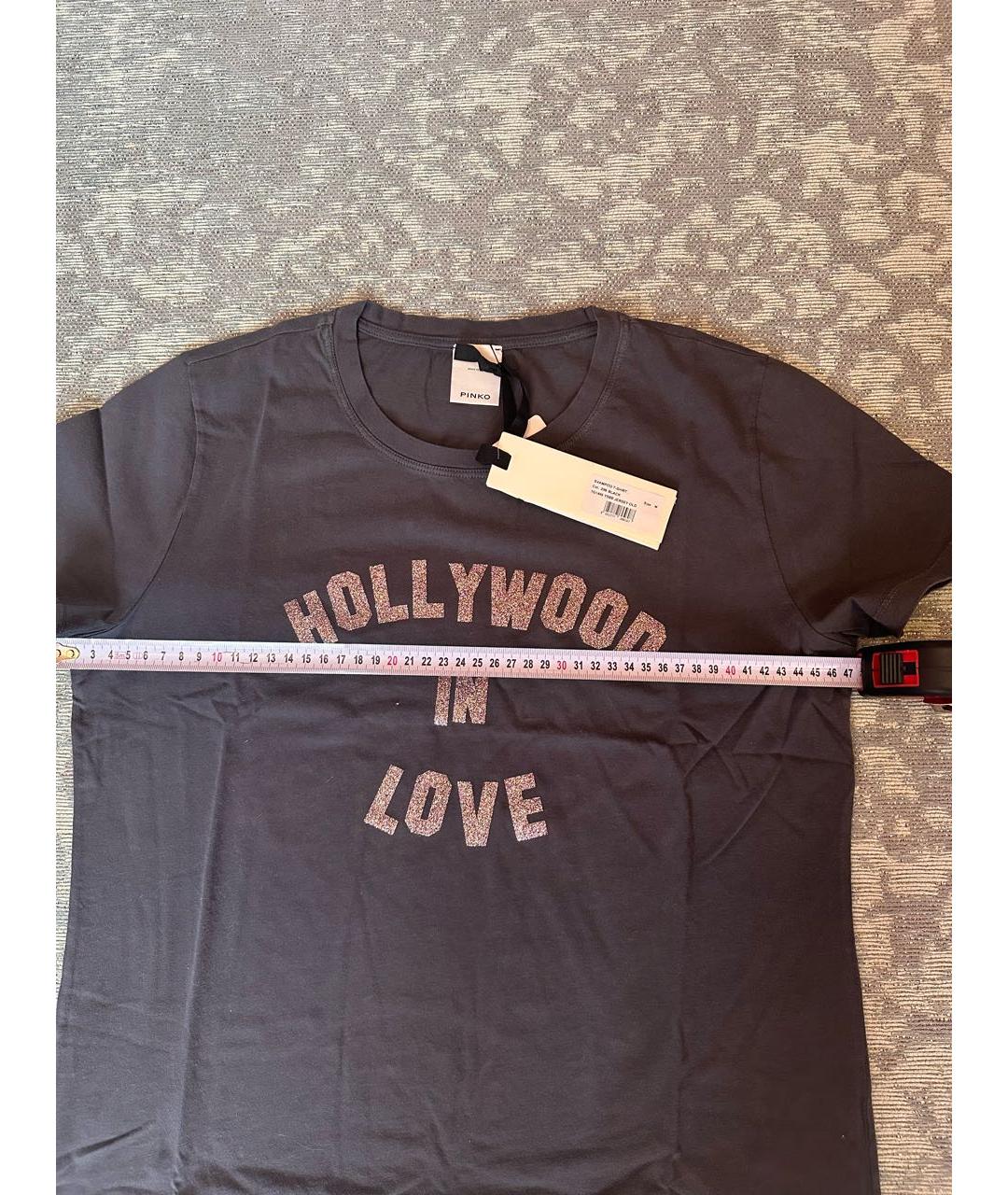 PINKO Антрацитовая хлопковая футболка, фото 7