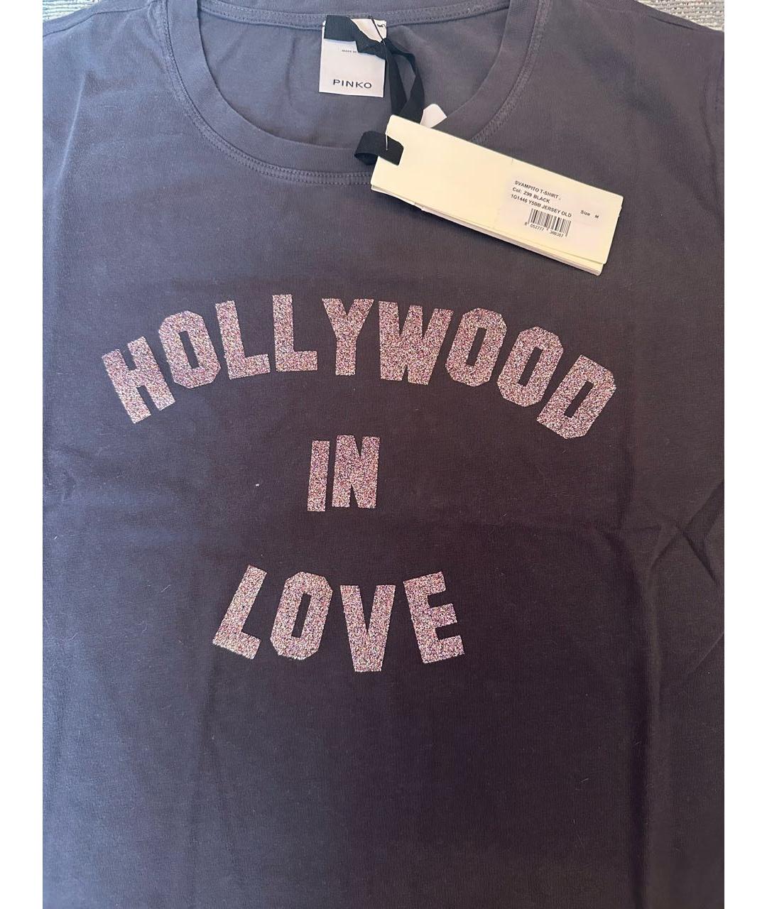 PINKO Антрацитовая хлопковая футболка, фото 3