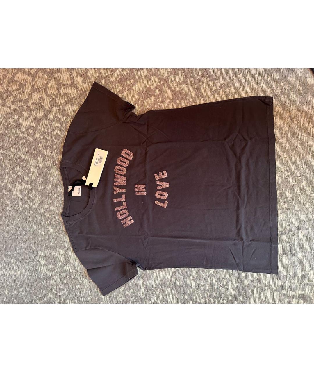 PINKO Антрацитовая хлопковая футболка, фото 9