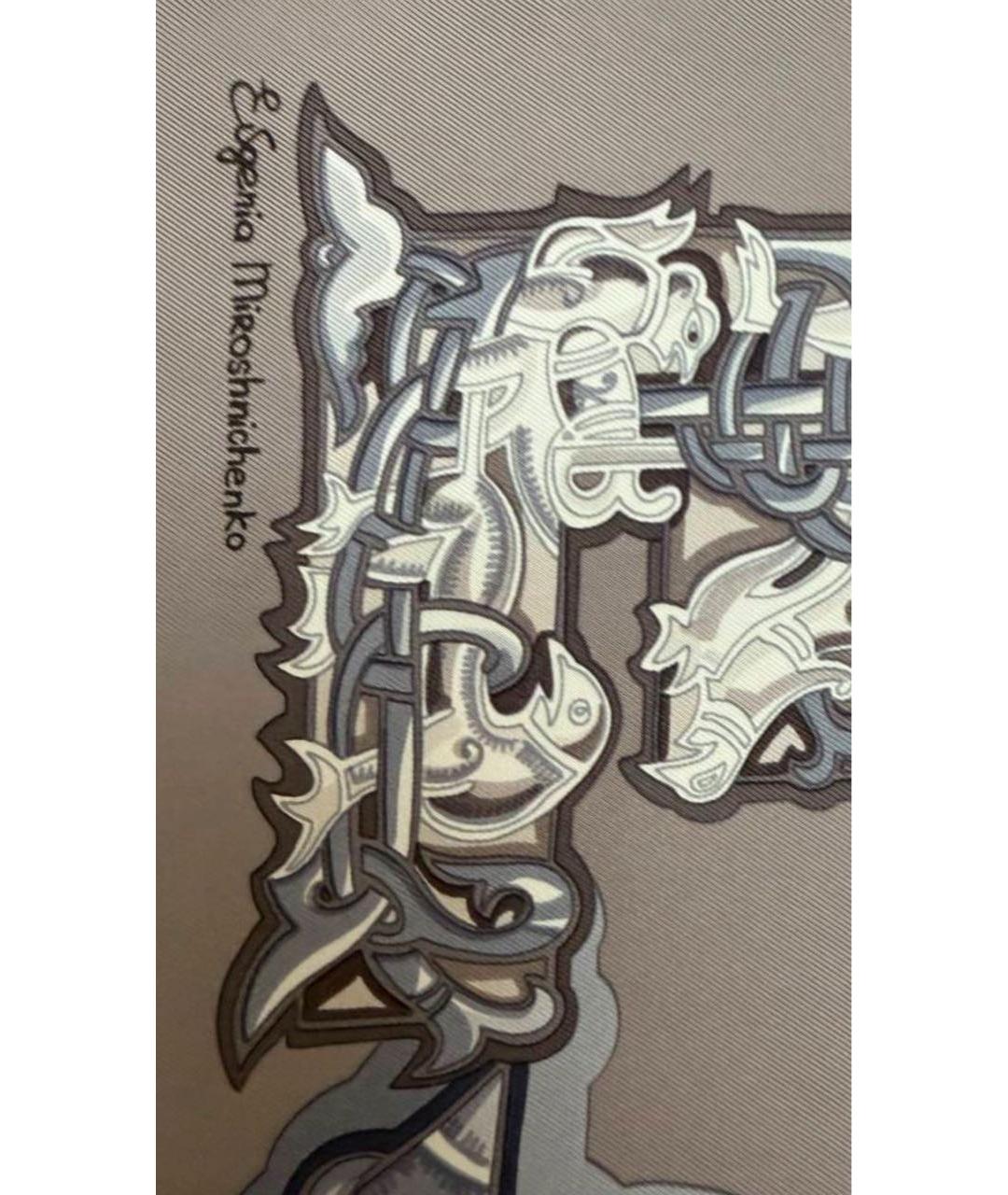 HERMES Серый шелковый платок, фото 4