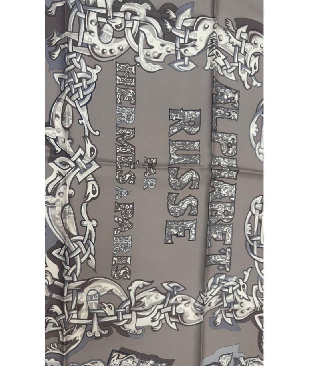 HERMES Серый шелковый платок, фото 3