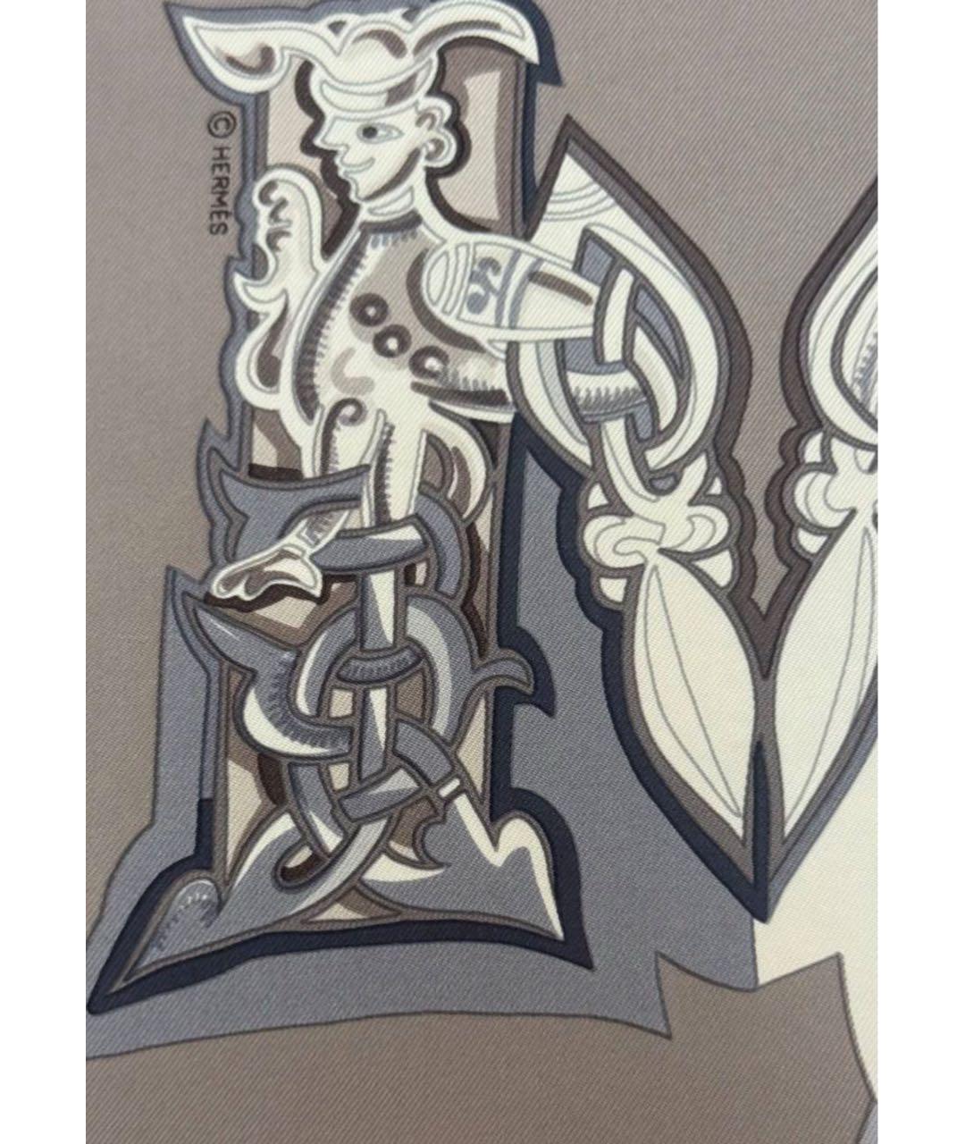 HERMES Серый шелковый платок, фото 2