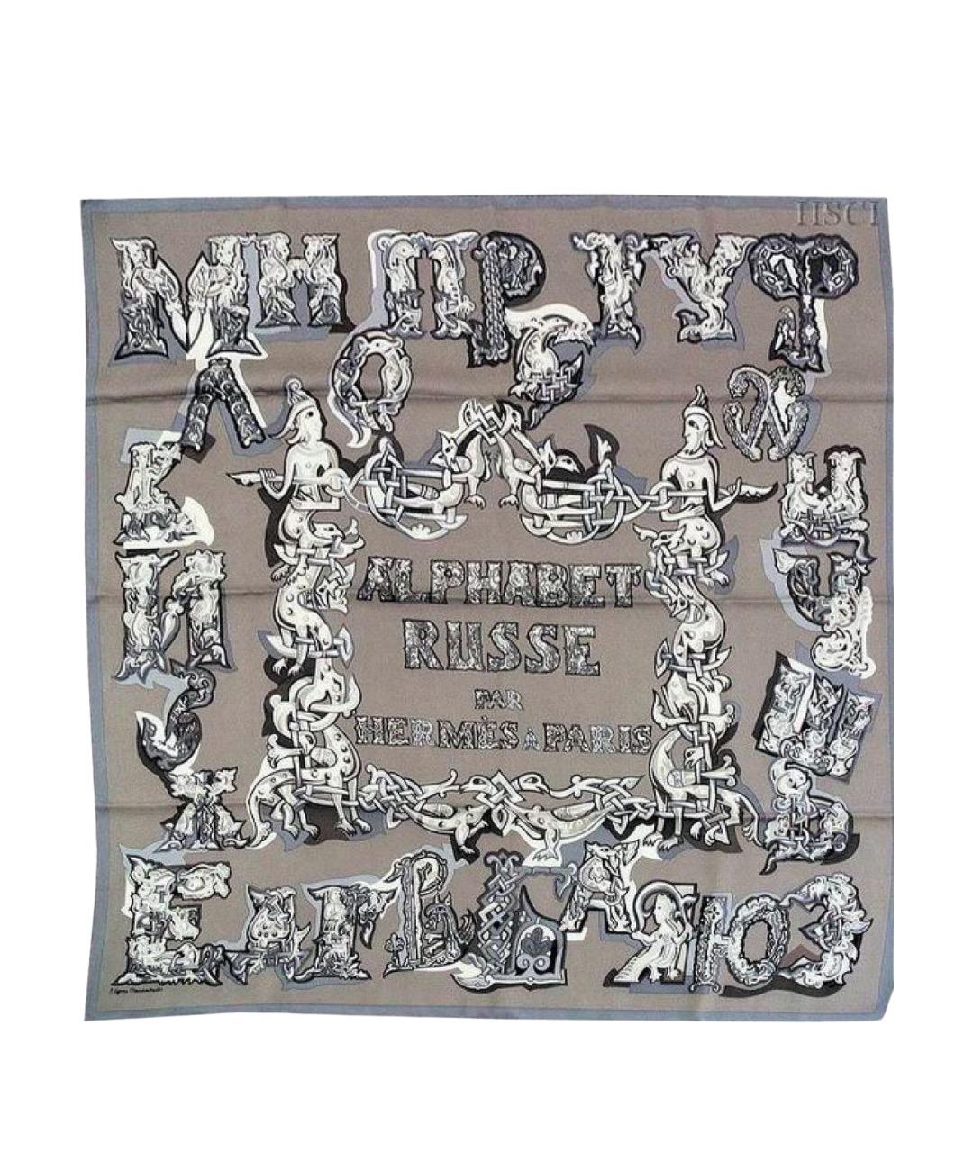 HERMES Серый шелковый платок, фото 1