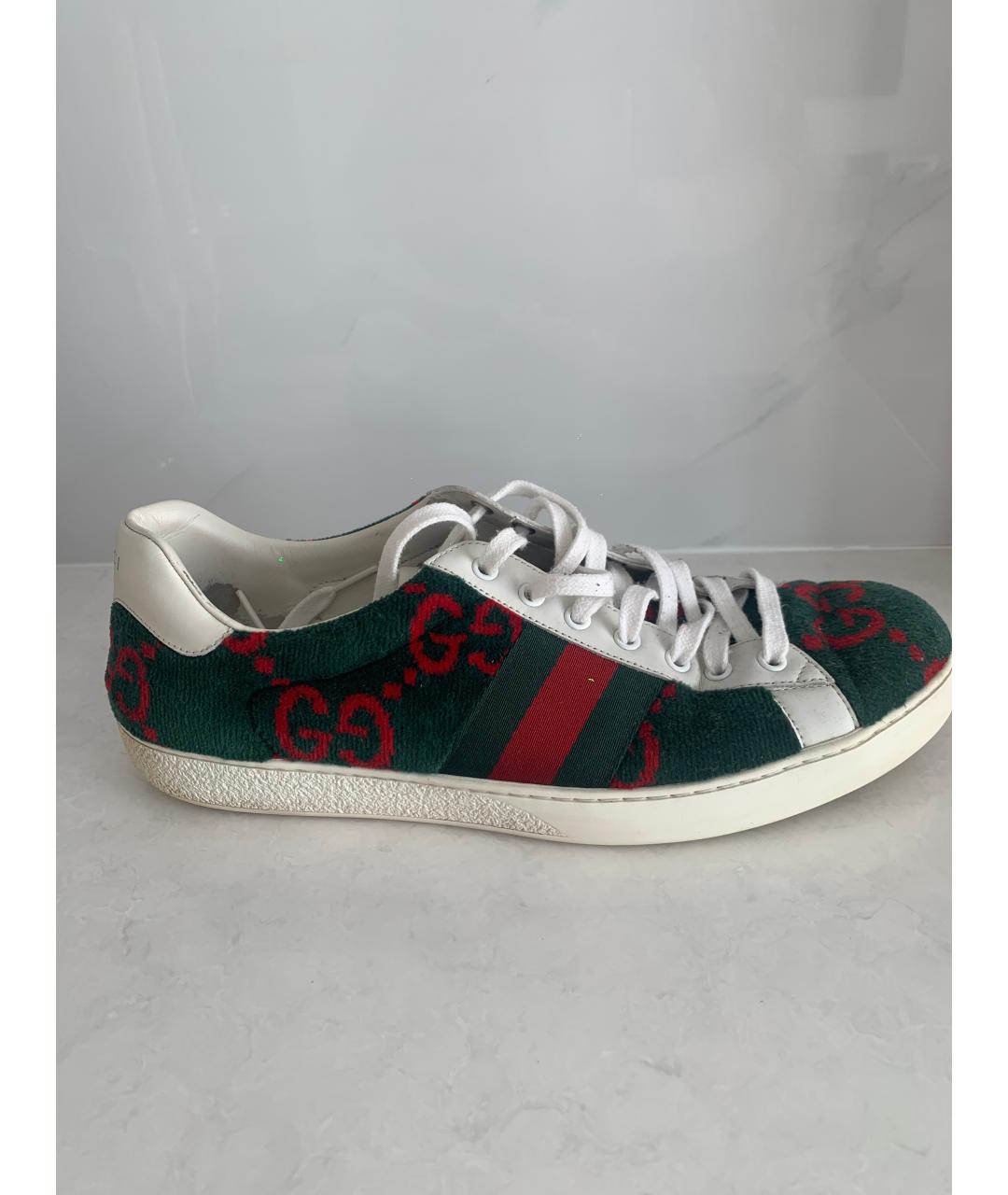 GUCCI Зеленые текстильные низкие кроссовки / кеды, фото 6