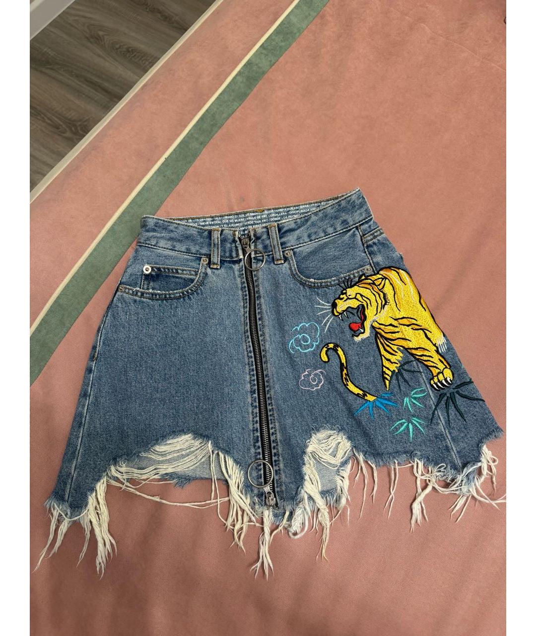 MARCELO BURLON Голубая деним юбка мини, фото 7