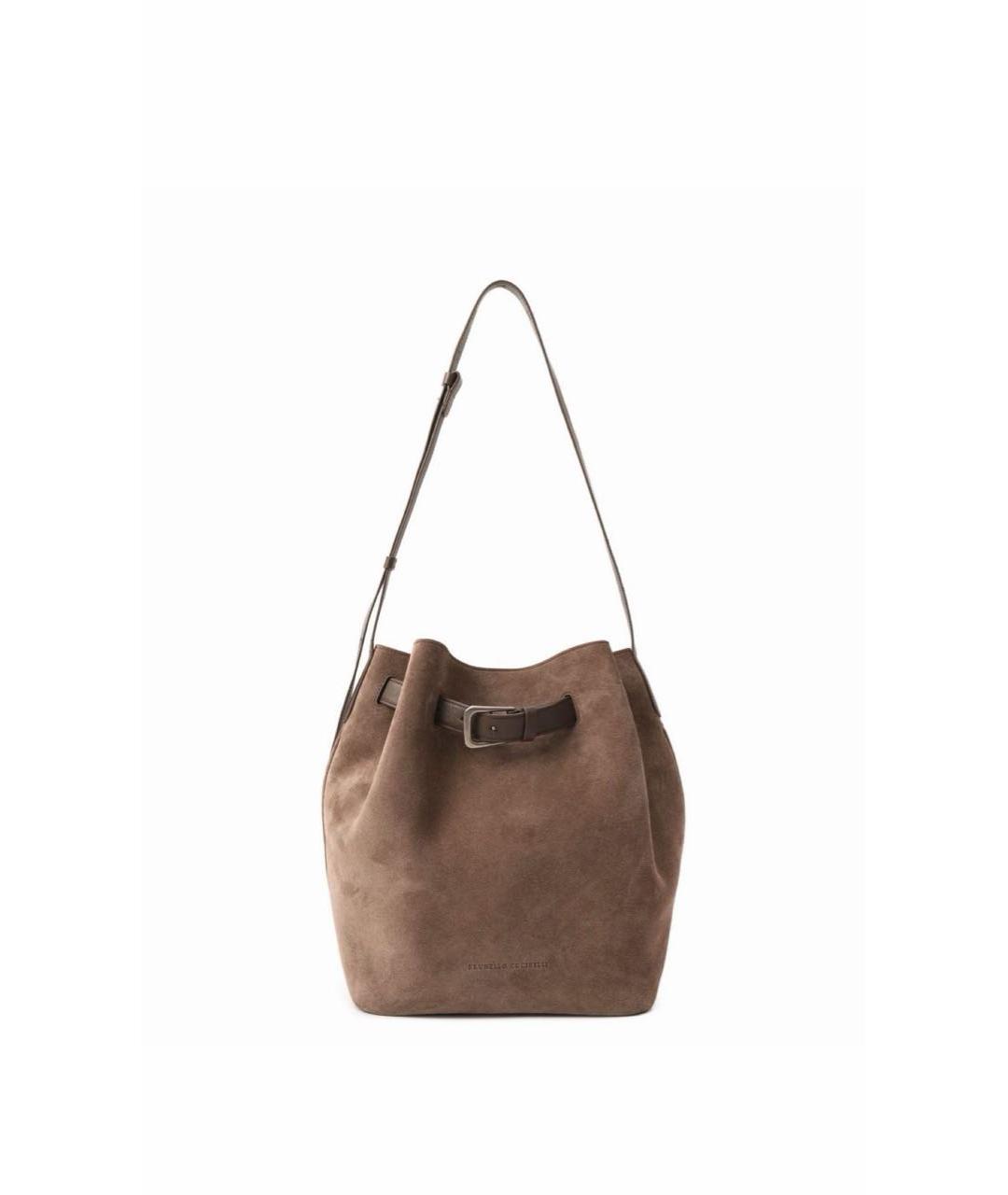 BRUNELLO CUCINELLI Коричневая замшевая сумка тоут, фото 6