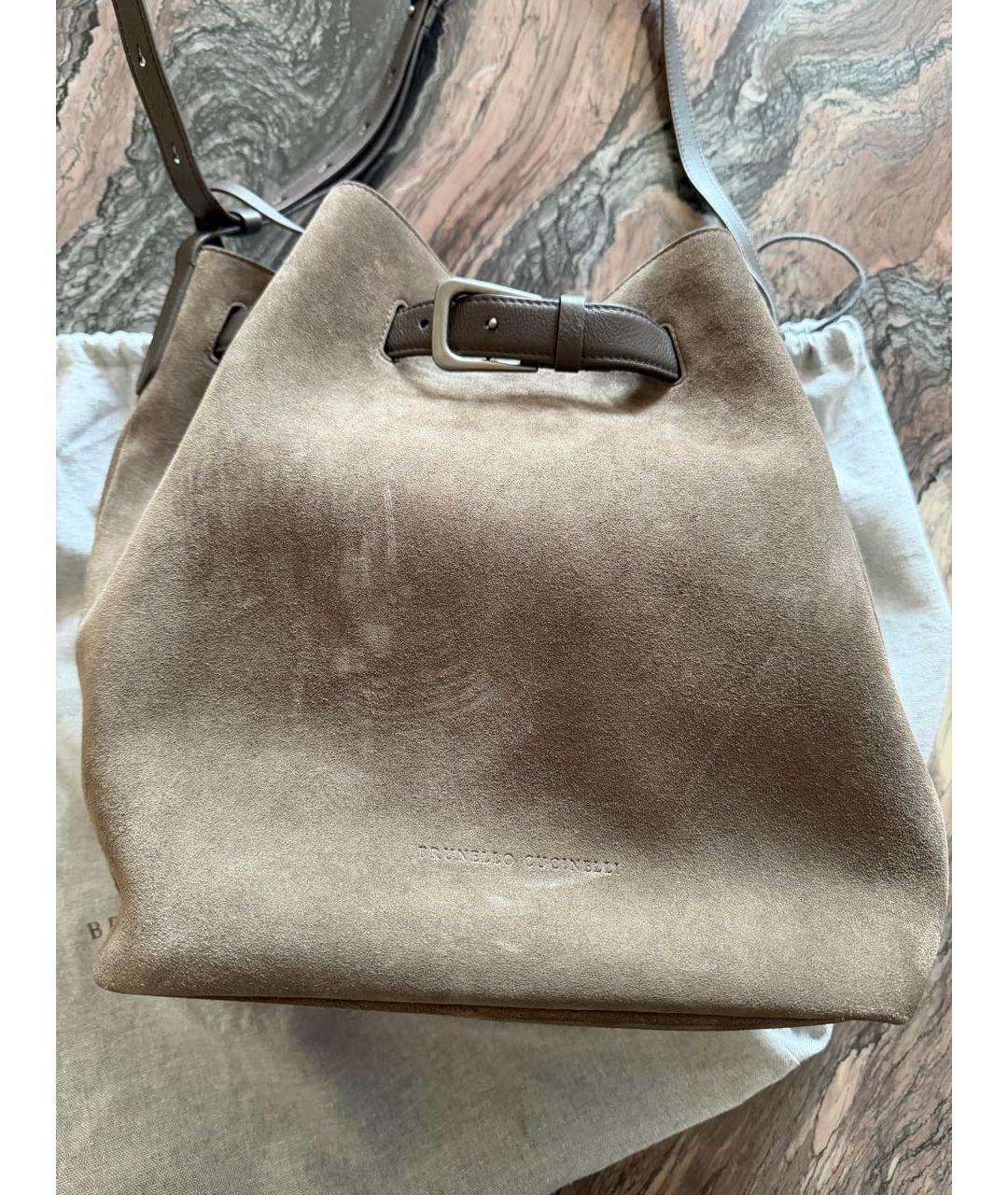 BRUNELLO CUCINELLI Коричневая замшевая сумка тоут, фото 4