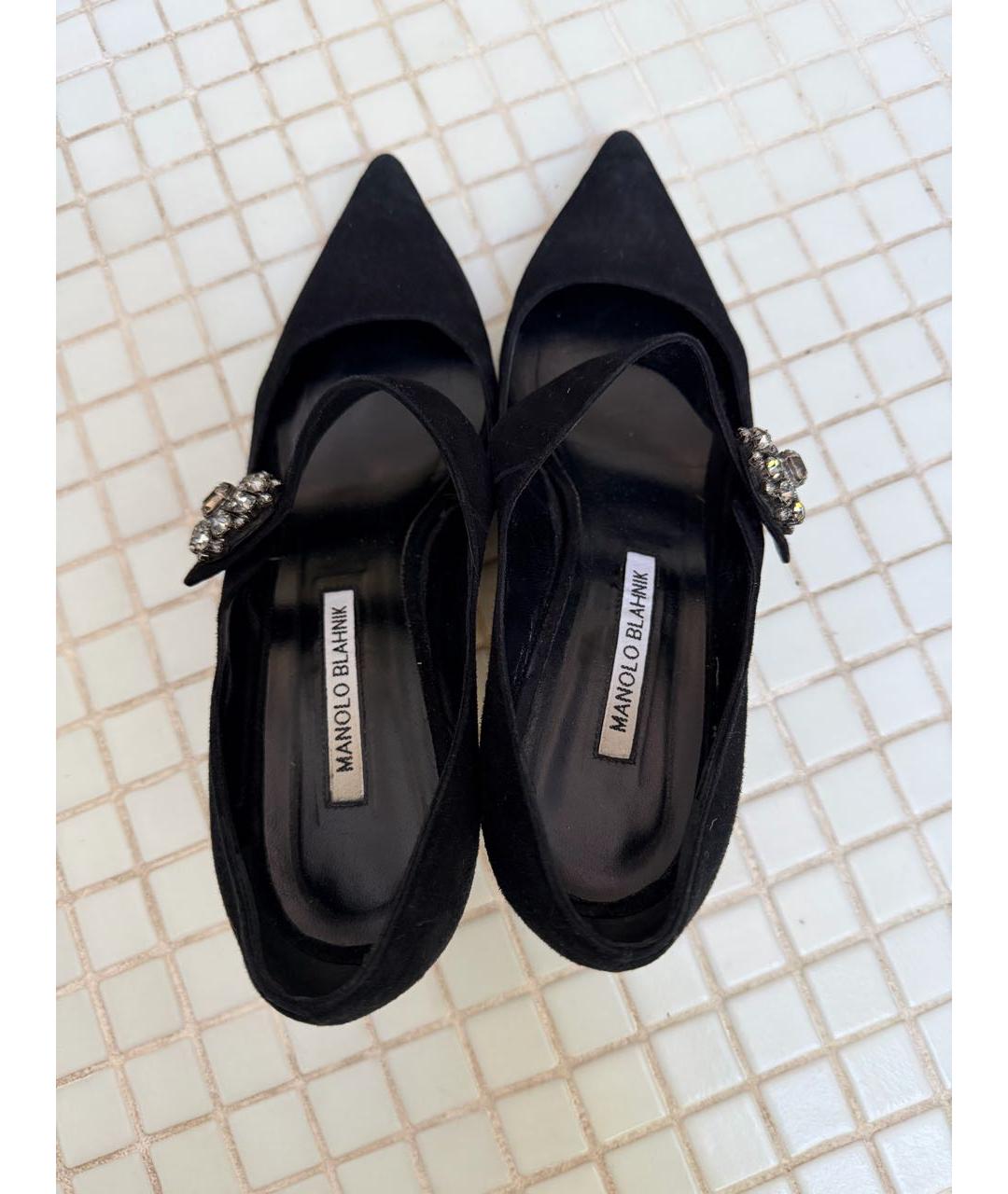 MANOLO BLAHNIK Черные замшевые лодочки на низком каблуке, фото 3