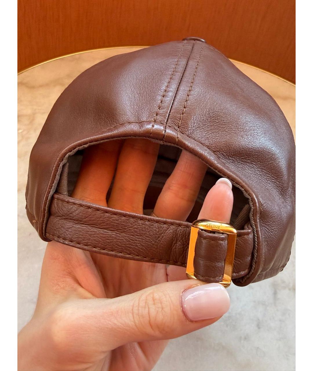 CELINE Коричневая кожаная кепка, фото 4