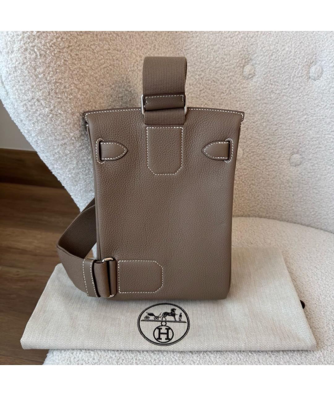 HERMES Бежевая кожаная сумка на плечо, фото 3