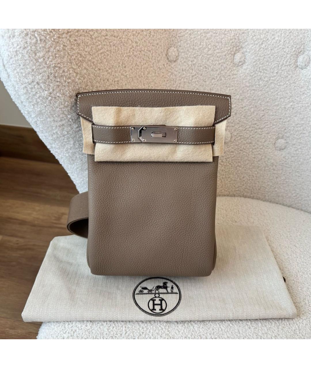HERMES Бежевая кожаная сумка на плечо, фото 2
