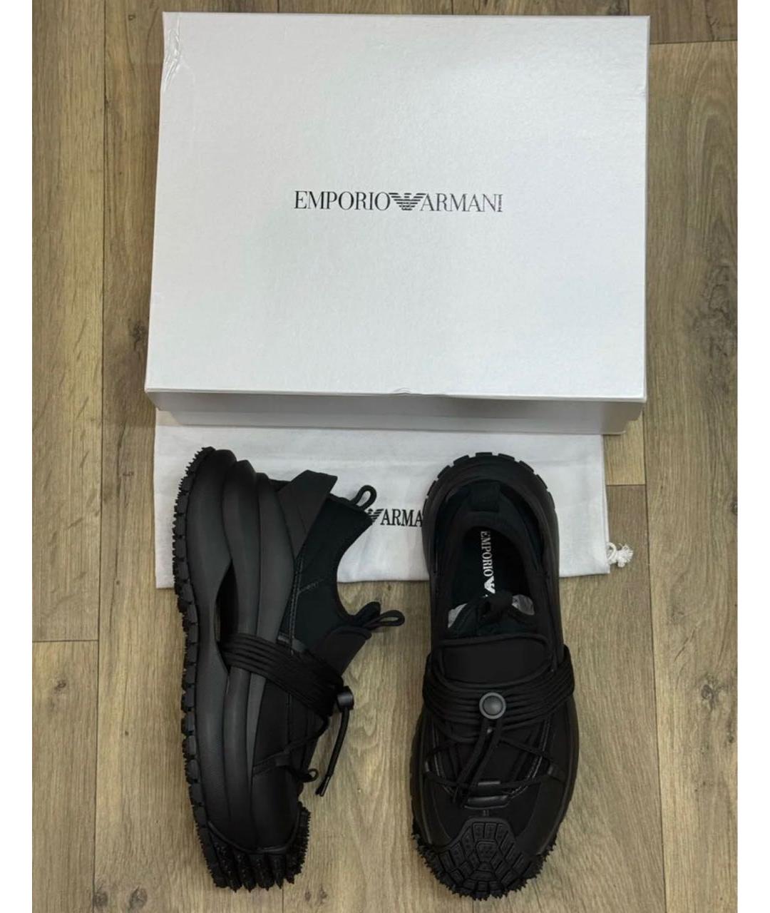 EMPORIO ARMANI Черные текстильные низкие кроссовки / кеды, фото 5