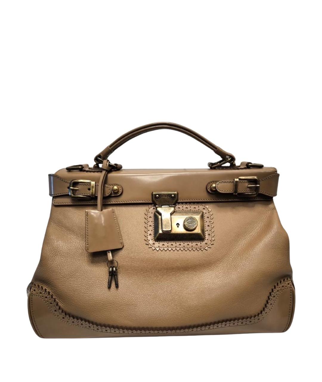 TOD'S Бежевая кожаная сумка с короткими ручками, фото 1