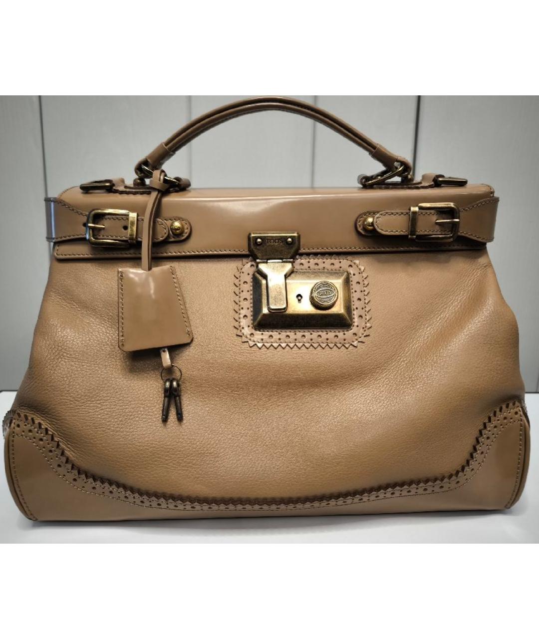 TOD'S Бежевая кожаная сумка с короткими ручками, фото 10