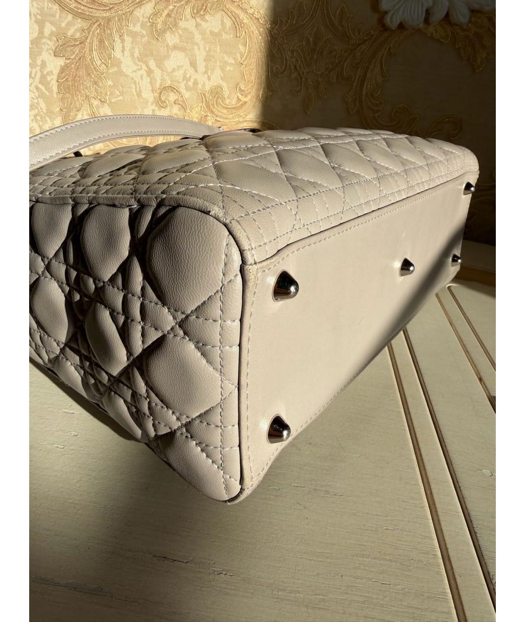 CHRISTIAN DIOR Бежевая кожаная сумка с короткими ручками, фото 5