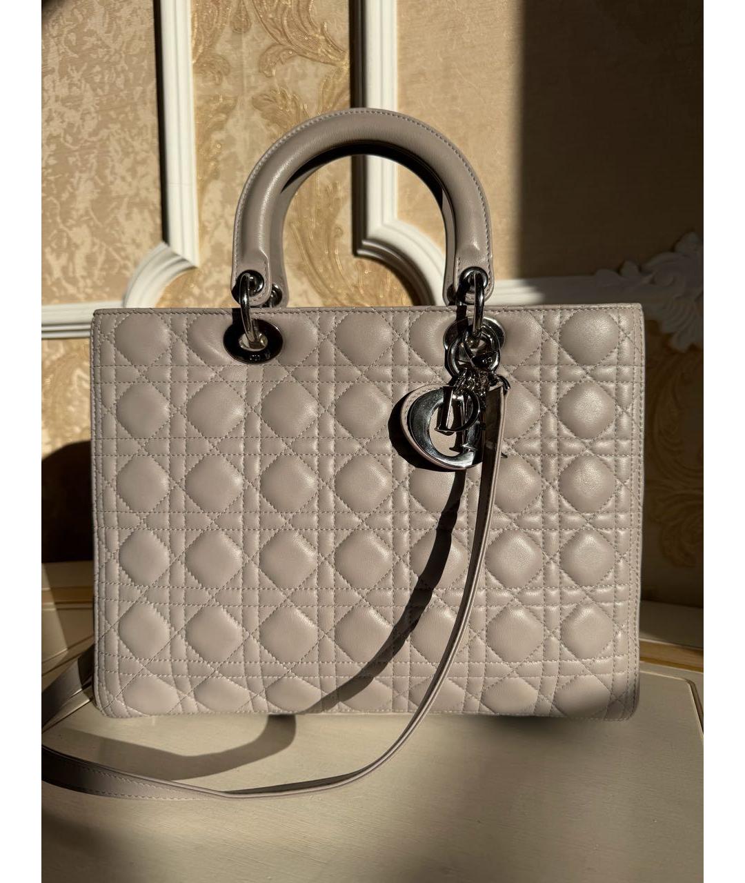 CHRISTIAN DIOR Бежевая кожаная сумка с короткими ручками, фото 6