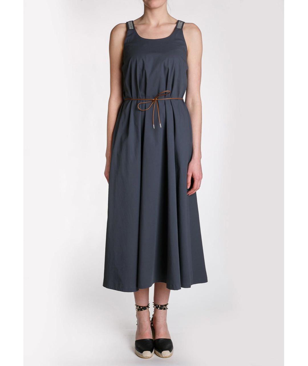 FABIANA FILIPPI Антрацитовый хлопко-эластановый сарафан, фото 2