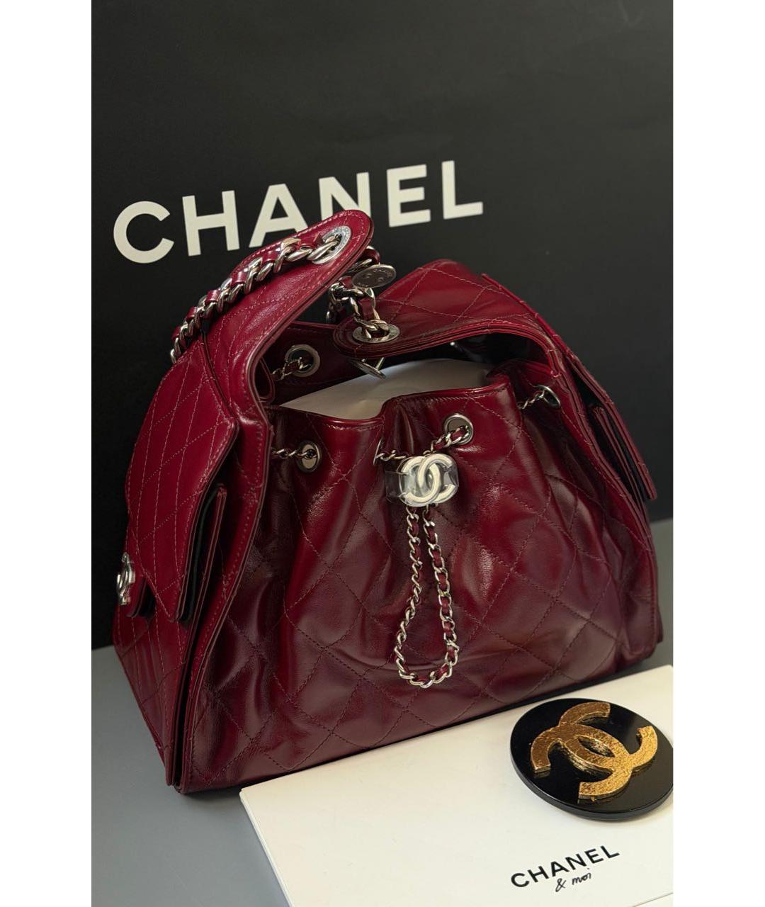 CHANEL Бордовая кожаная сумка через плечо, фото 3