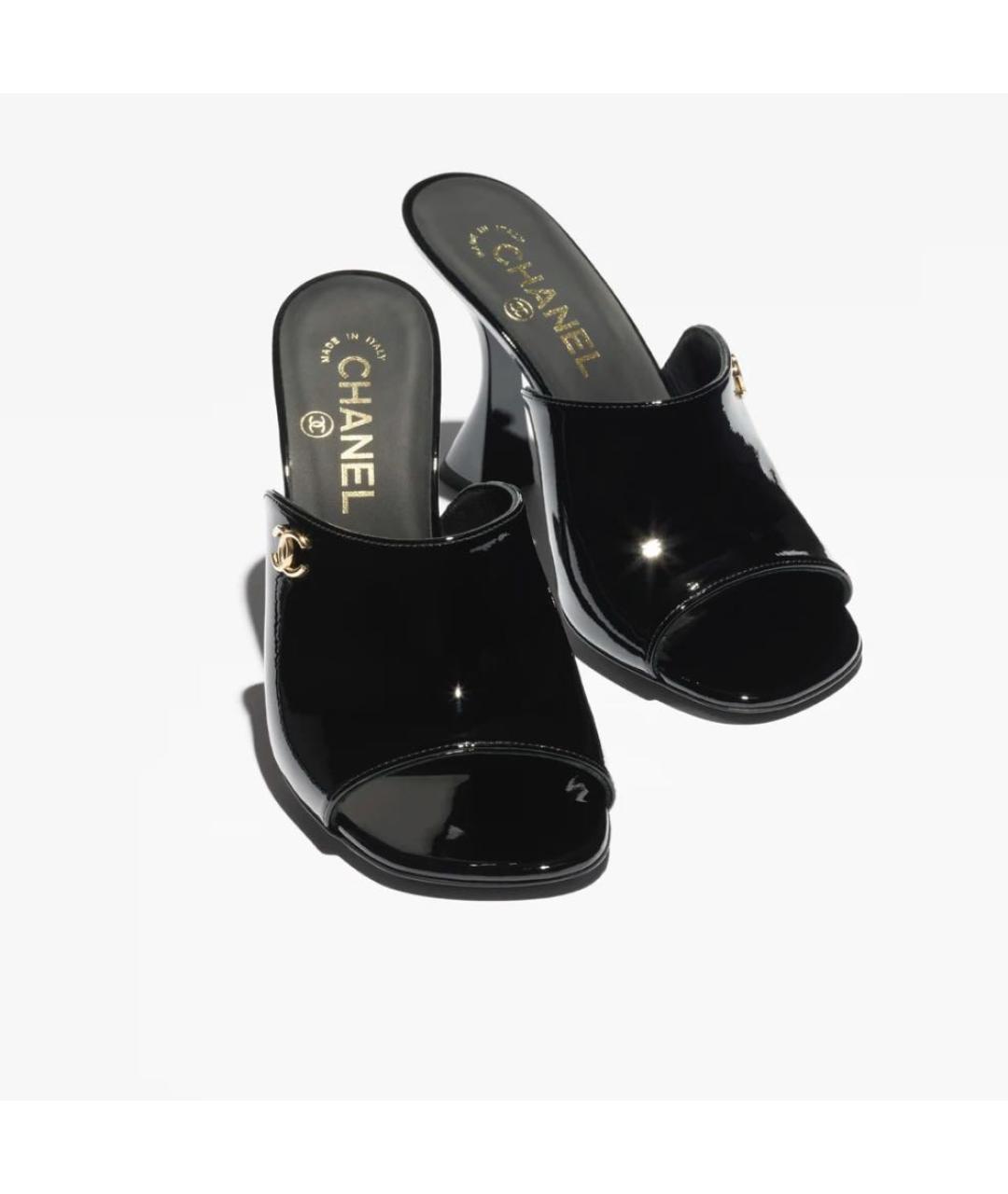 CHANEL Черные мюли из лакированной кожи, фото 3