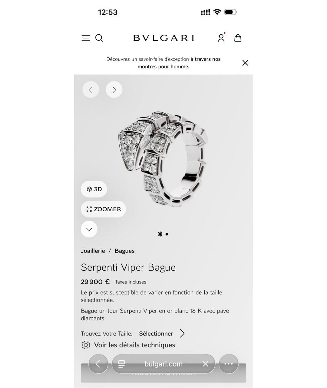 BVLGARI Серебряное кольцо из белого золота, фото 6