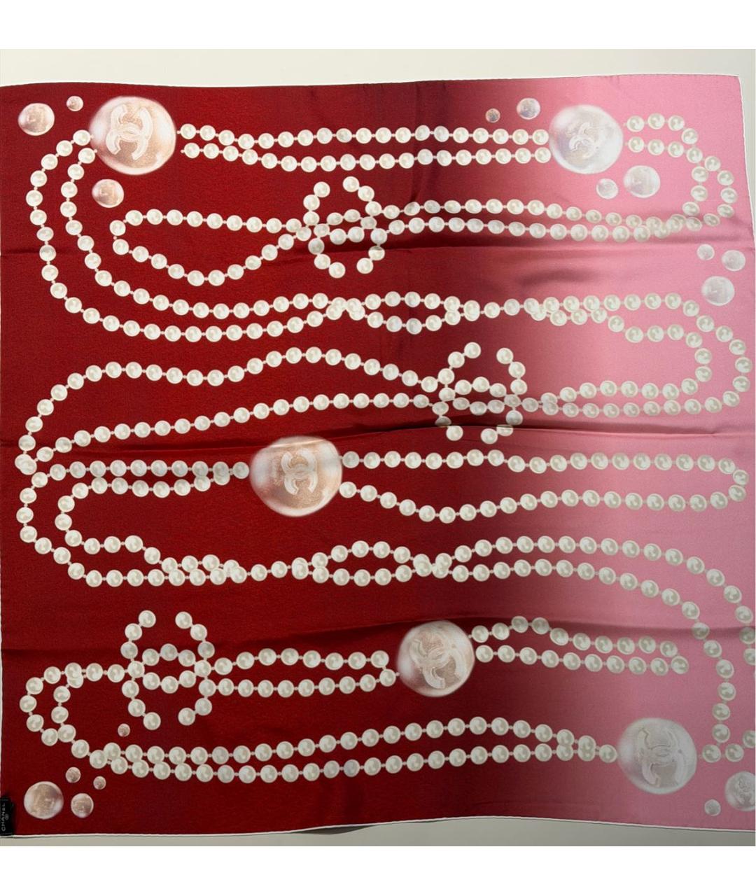 CHANEL Красный шелковый платок, фото 5