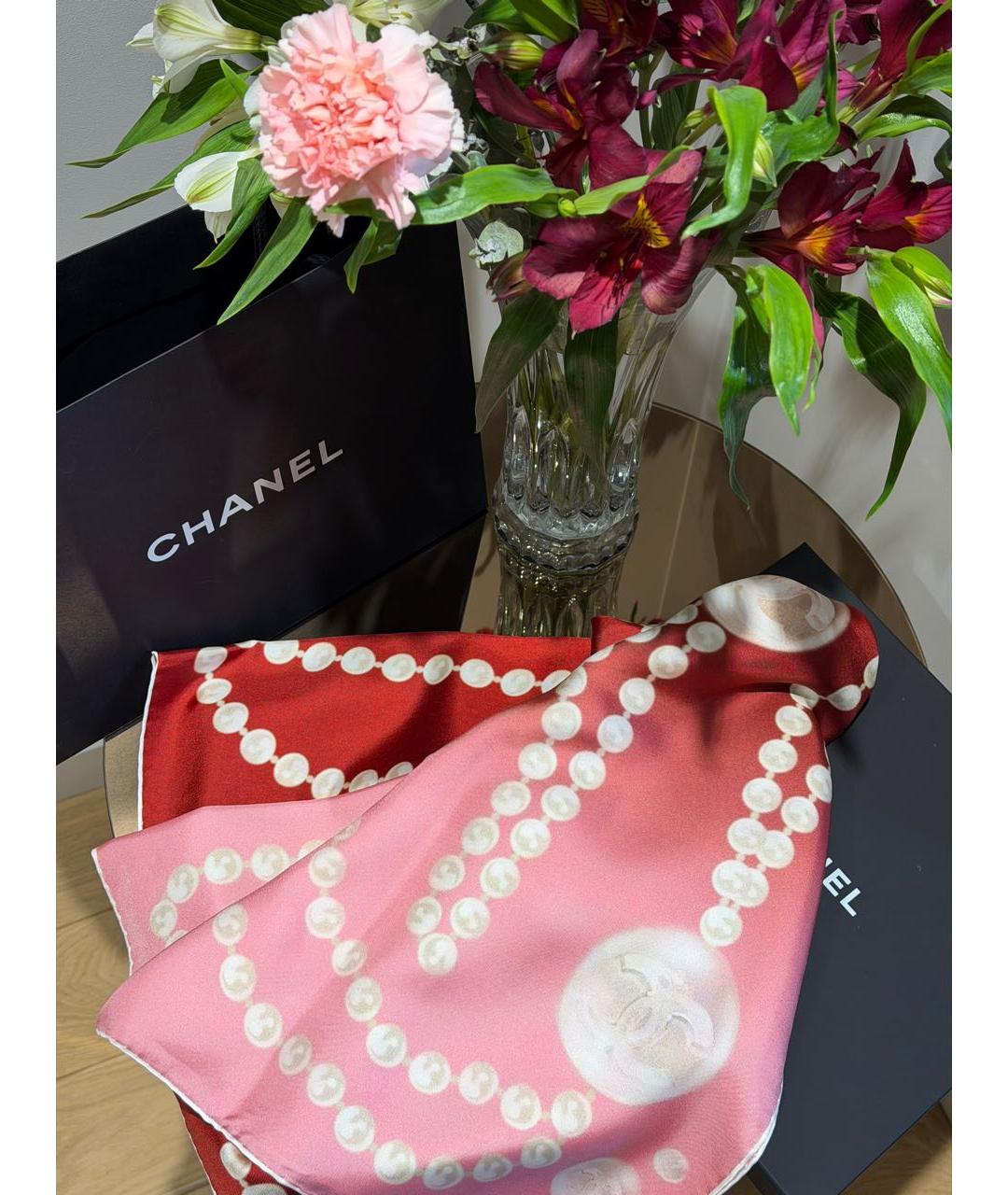 CHANEL Красный шелковый платок, фото 4