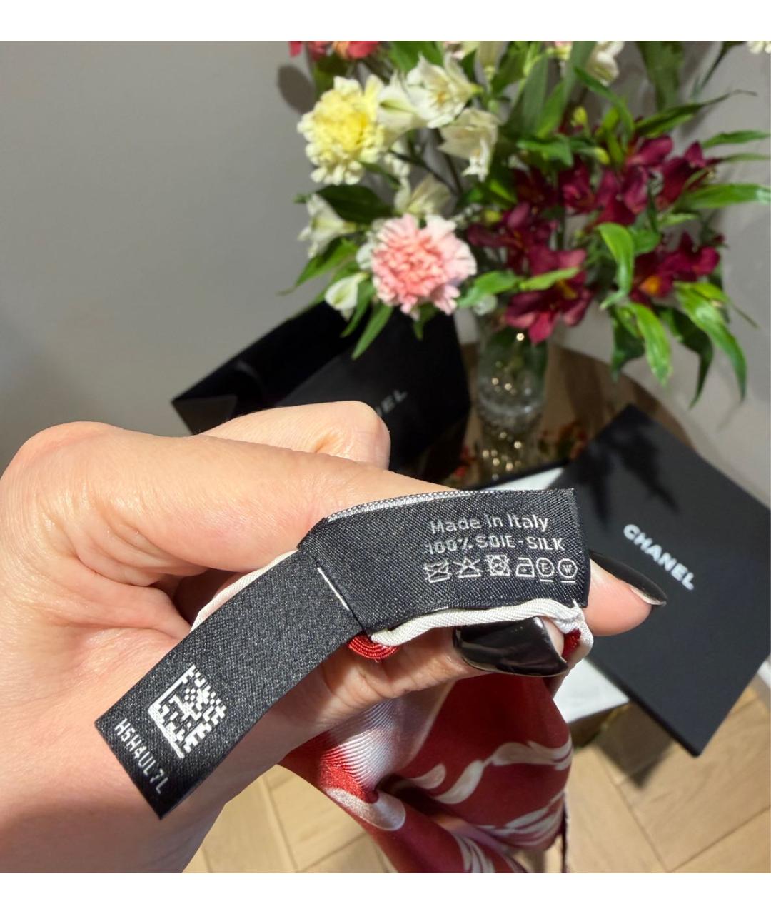 CHANEL Красный шелковый платок, фото 2