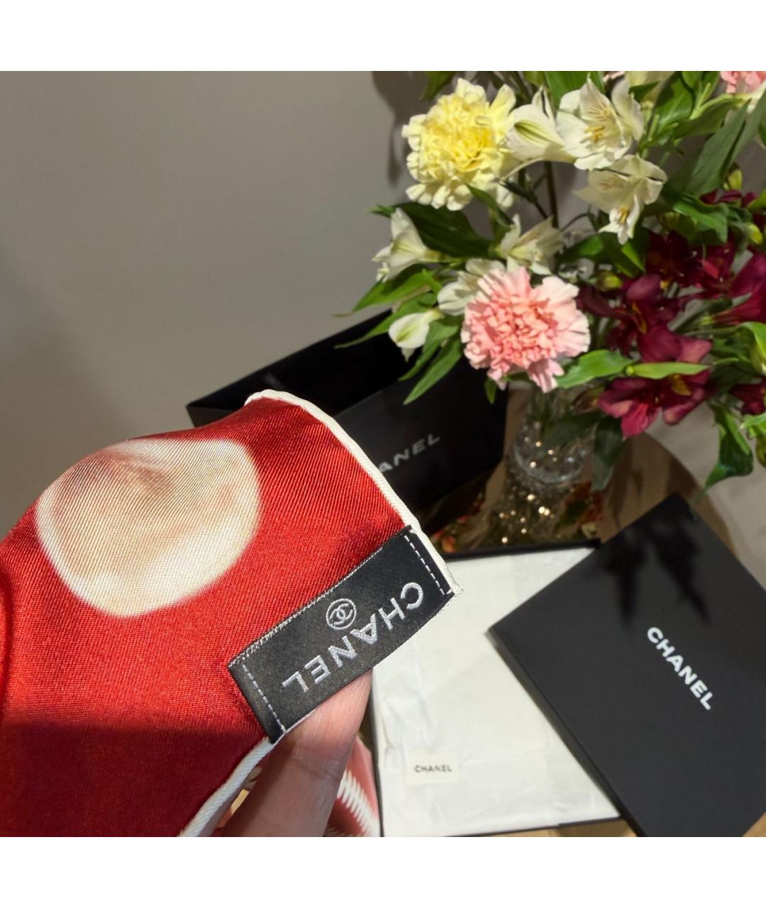 CHANEL Красный шелковый платок, фото 3