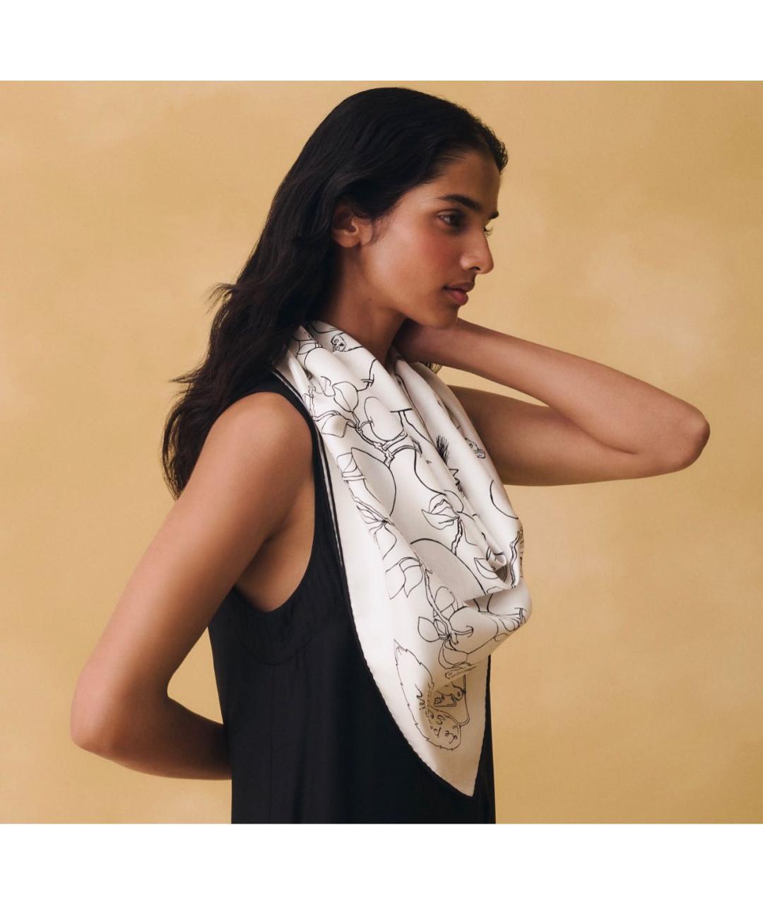 HERMES Белый шелковый платок, фото 3