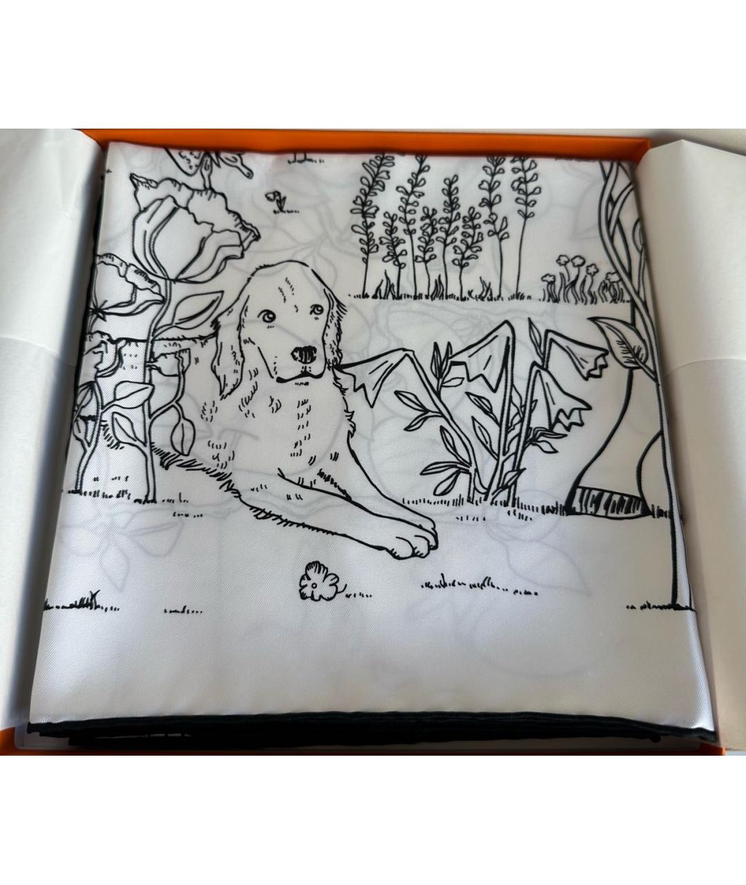 HERMES Белый шелковый платок, фото 4