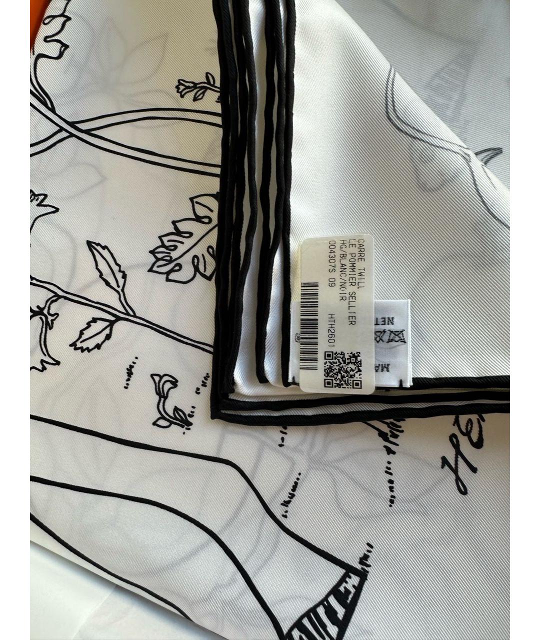 HERMES Белый шелковый платок, фото 5