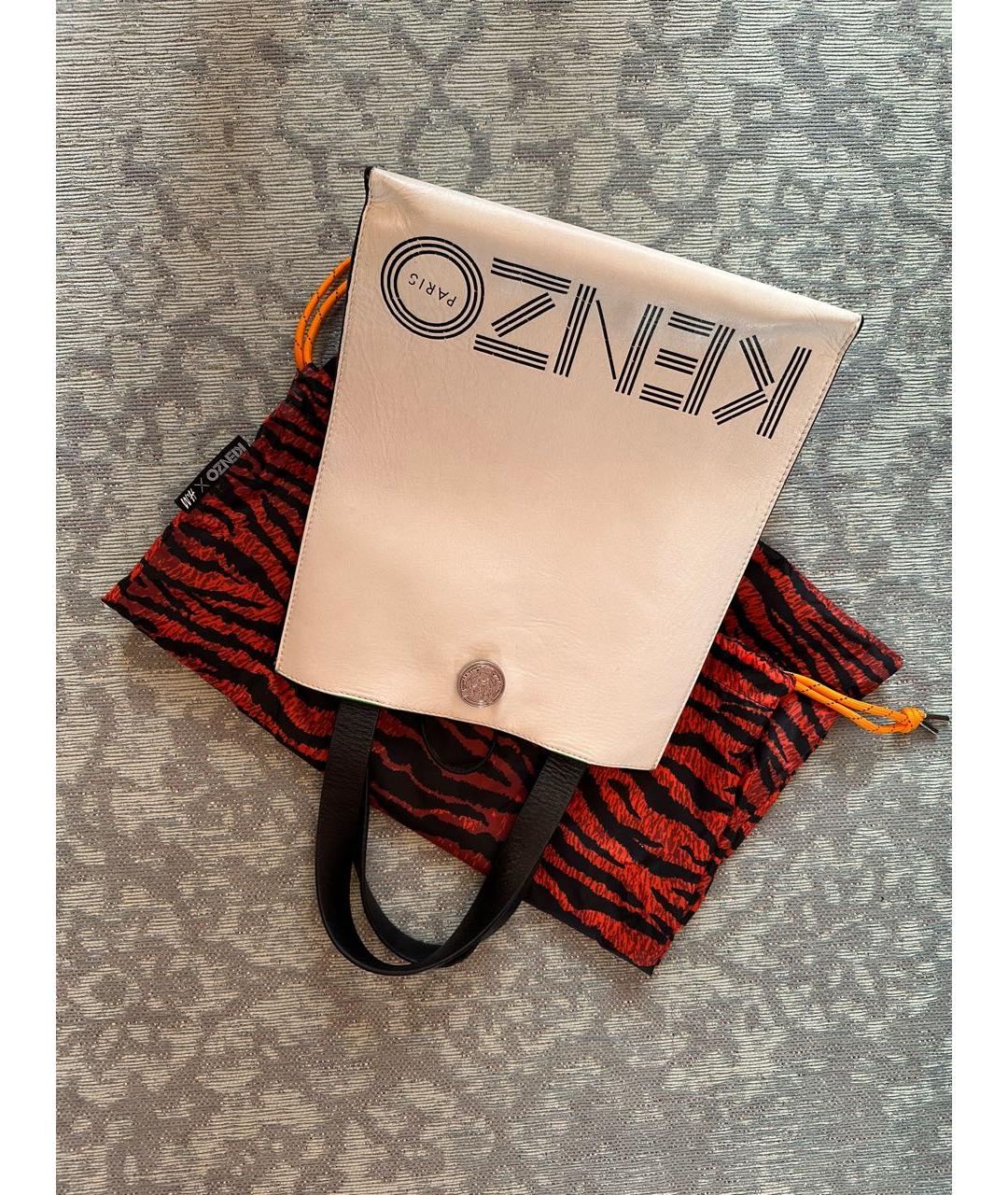 KENZO Белая кожаная сумка тоут, фото 7