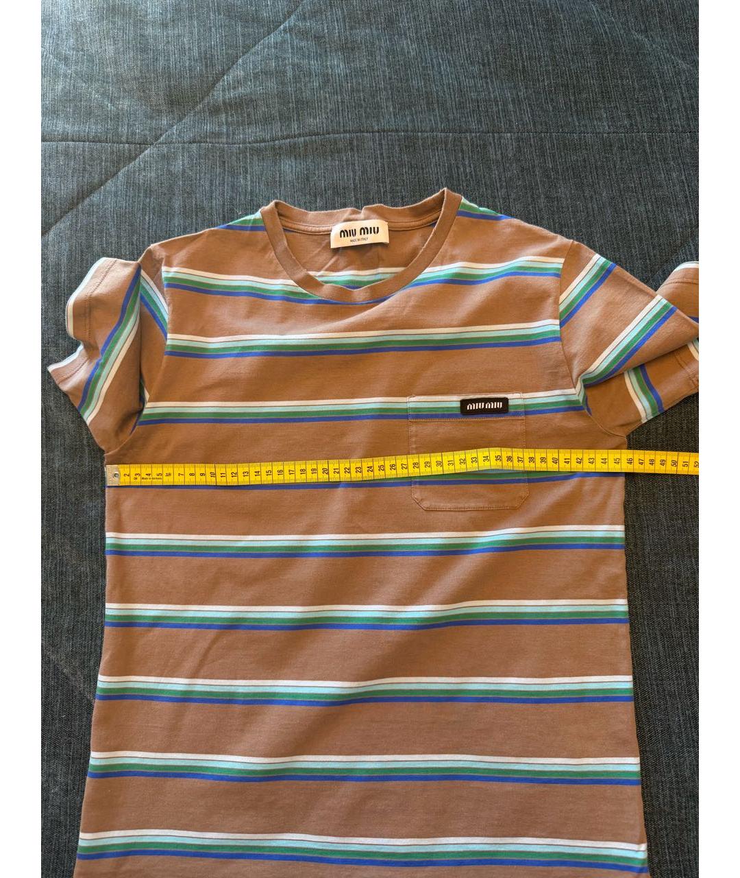 MIU MIU Коричневая хлопковая футболка, фото 5