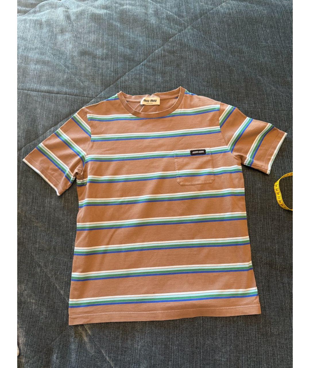 MIU MIU Коричневая хлопковая футболка, фото 7