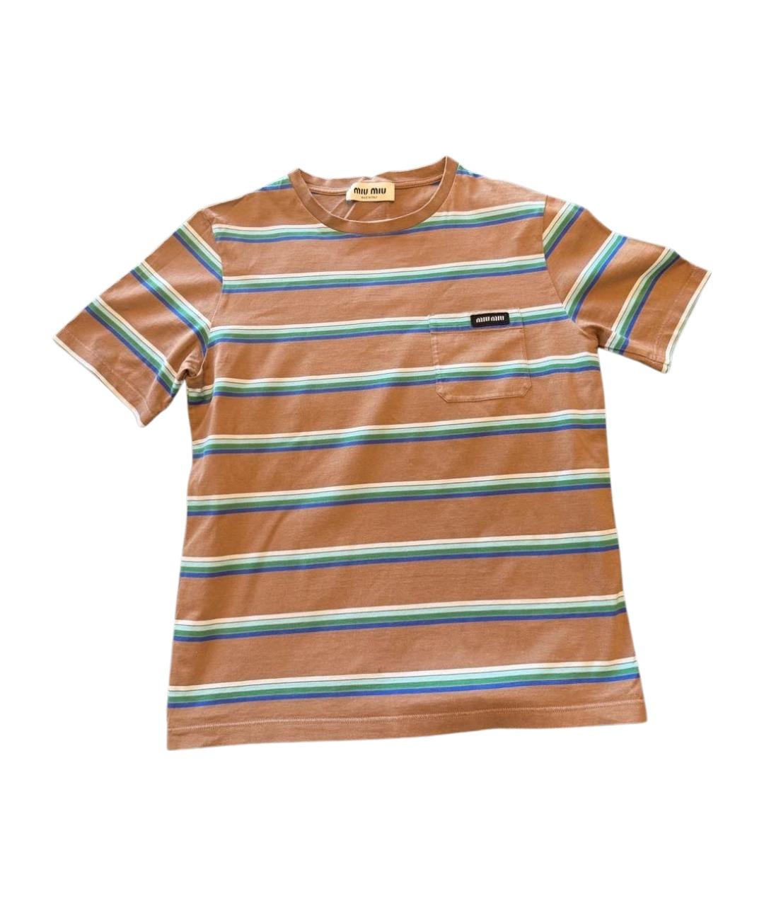MIU MIU Коричневая хлопковая футболка, фото 1