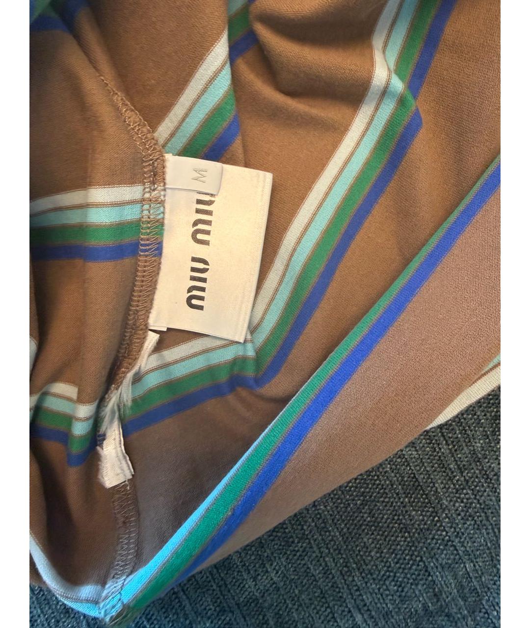 MIU MIU Коричневая хлопковая футболка, фото 4