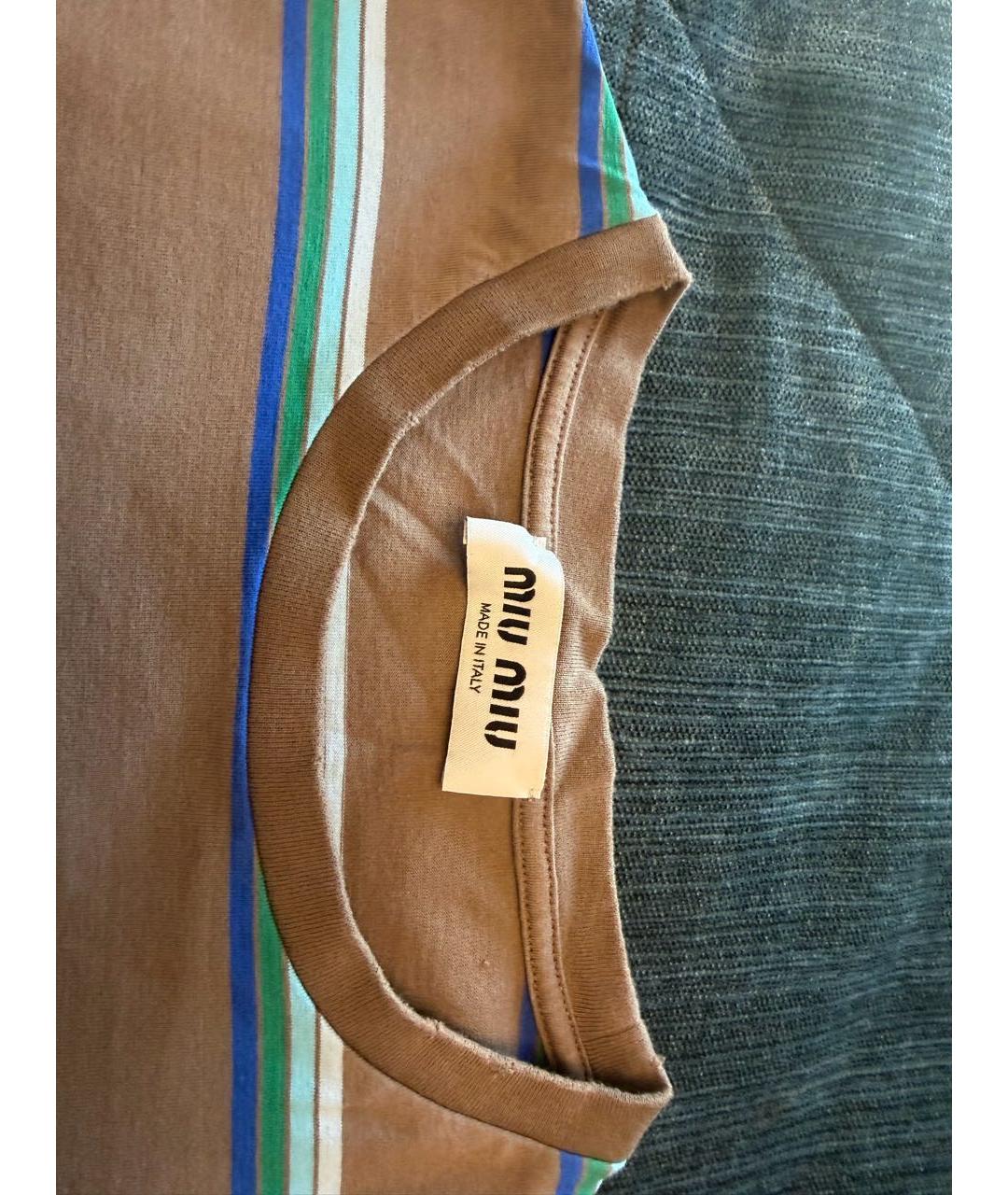 MIU MIU Коричневая хлопковая футболка, фото 3