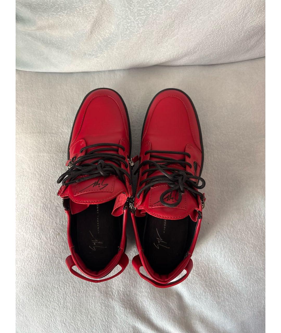 GIUSEPPE ZANOTTI DESIGN Красные кожаные высокие кроссовки / кеды, фото 3