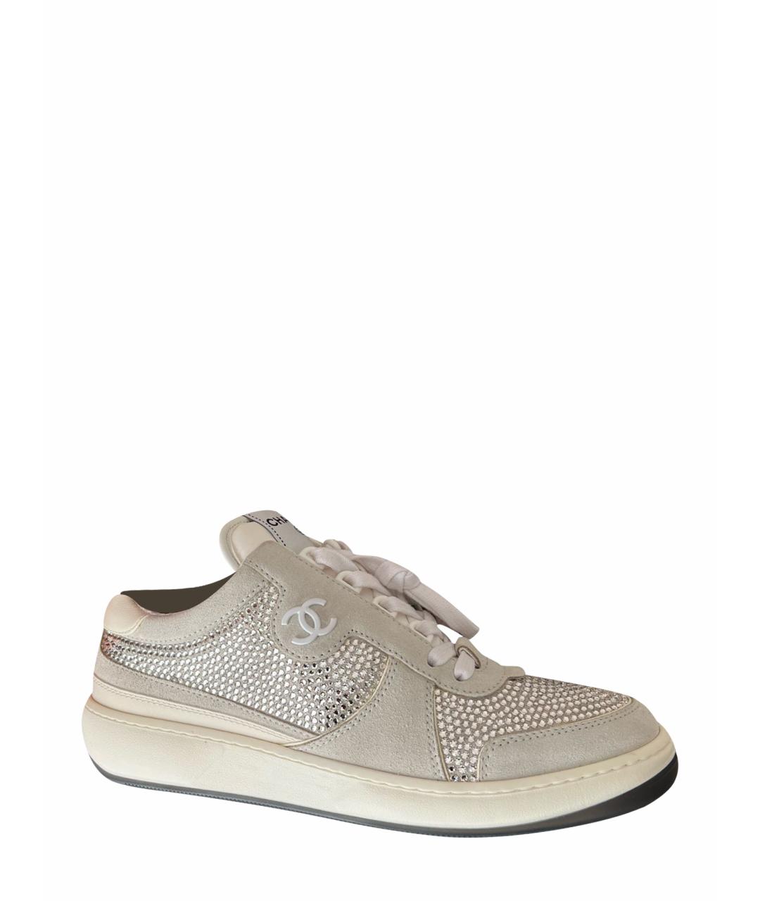 CHANEL Бежевые замшевые кроссовки, фото 1